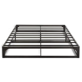 A stylish metal bed frame with a black coating, offering durability and elegance for any bedroom setting.